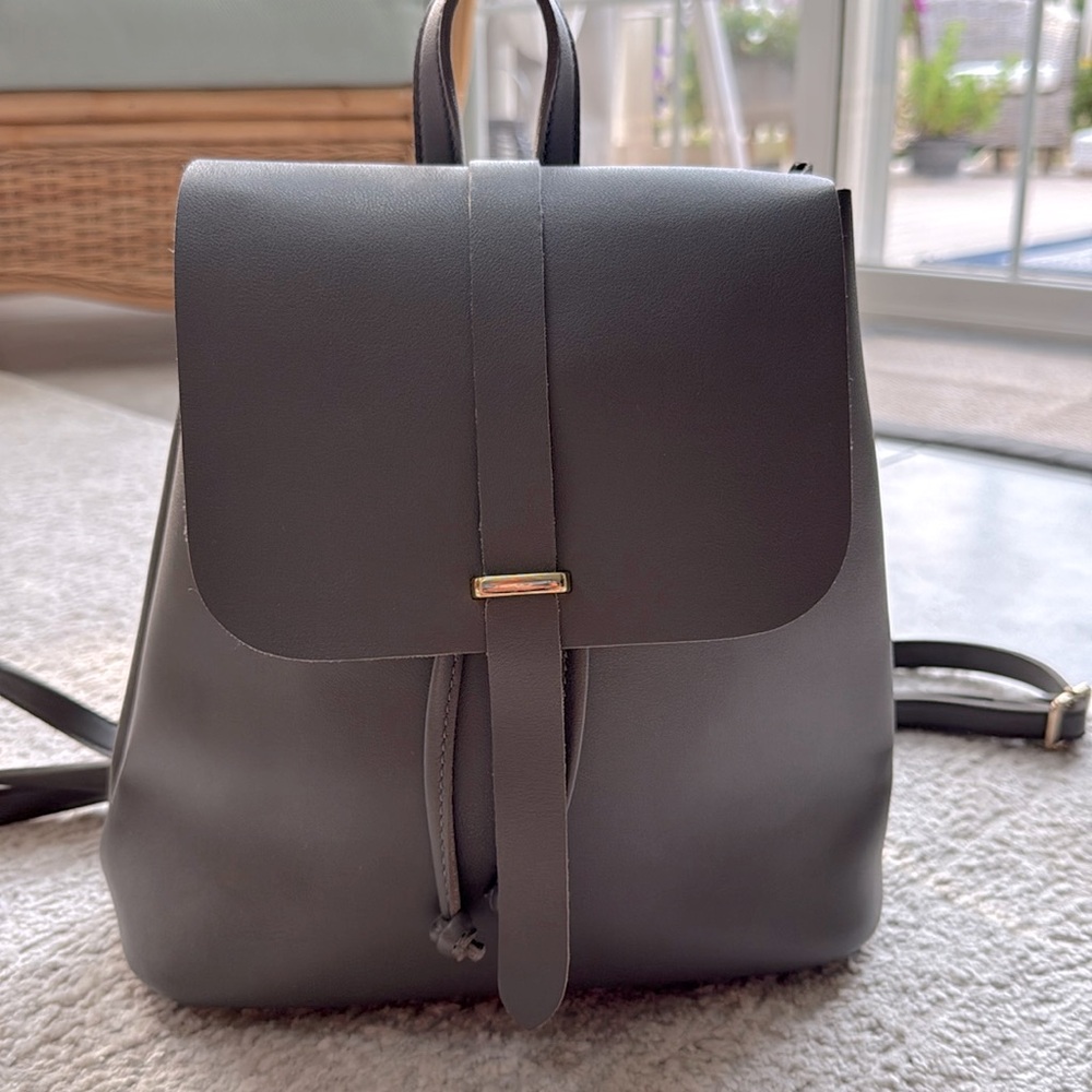 NEW Taupe Leather Backpack Purse with Gold Accents and Adjustable Straps